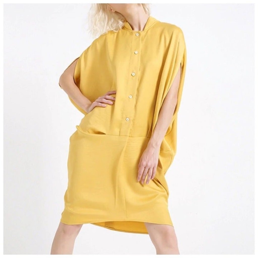 Stunning Yellow Silky Drop Waist Dress Small Medium